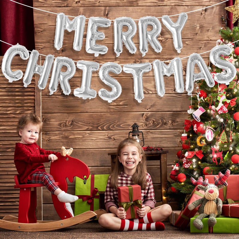 Tellpet Merry Christmas Balloons Banner Party Decorations, Silver - Image 2